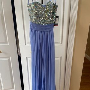 Strapless Jeweled Periwinkle Prom Dress